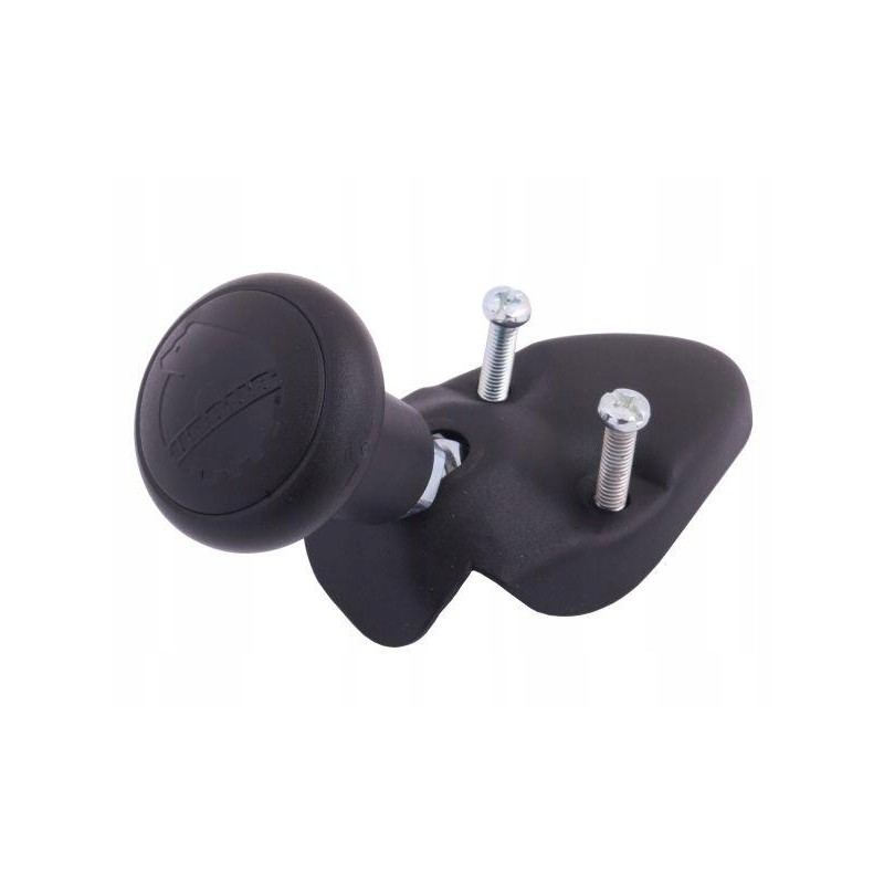 The black steering knob covers the frame mounting