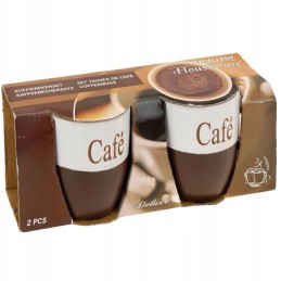 A set of white and brown coffee mugs