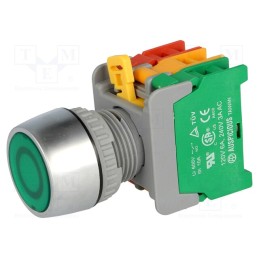 1 pcs x AUSPICIOUS - PFL22-1O/C G, W/O LAMP - Switch: push-button, 22mm, Stabl.pos: 2, NC + NO, green, 3A/230VAC