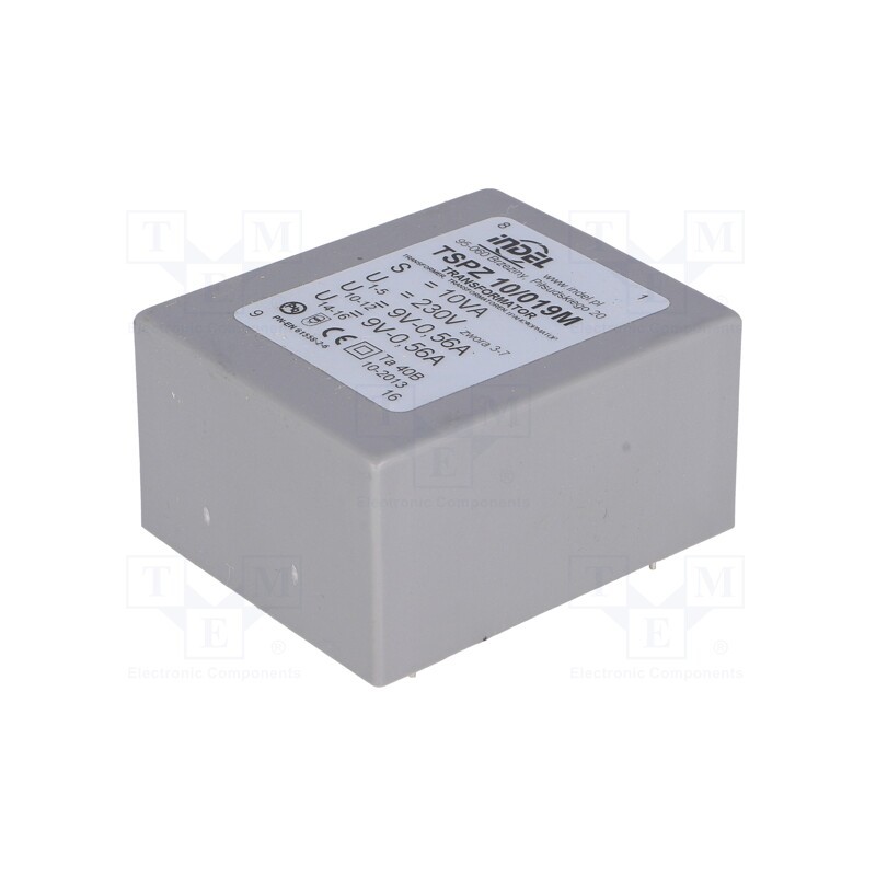 1 pcs x INDEL - TSPZ10/019 - Transformer: encapsulated, 10VA, 230VAC, 9V, 9V, 550mA, 550mA, PCB