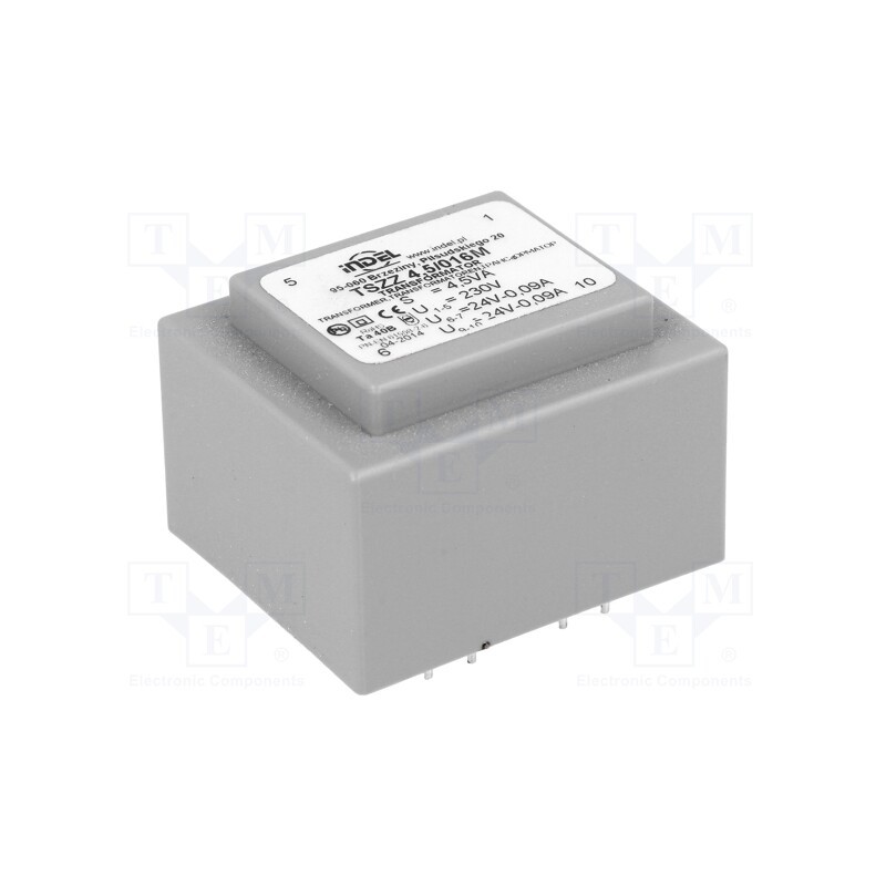 1 pcs x INDEL - TSZZ4.5/016M - Transformer: encapsulated, 4.5VA, 230VAC, 24V, 24V, 90mA, 90mA, PCB