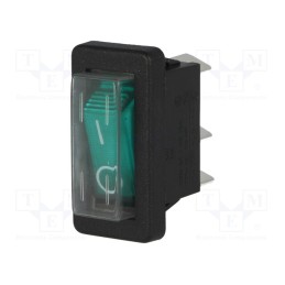 1 pcs x BULGIN - C5503ALBG33036WG74 - ROCKER, SPST, Pos: 2, ON-OFF, 16A/250VAC, green, neon lamp, 250V