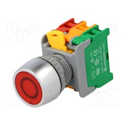 1 pcs x AUSPICIOUS - PFL22-1O/C R, W/O LAMP - Switch: push-button, 22mm, Stabl.pos: 2, NC + NO, red, 3A/230VAC
