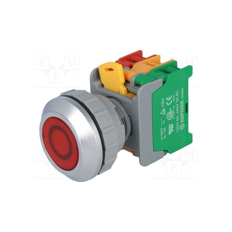 1 pcs x AUSPICIOUS - PFL30-1O/C R, W/O LAMP - Switch: push-button, 30mm, Stabl.pos: 2, NC + NO, red, IP65, PFL30