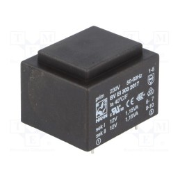 1 pcs x HAHN - BV EI 303 2017 - Transformer: encapsulated, 2.3VA, 230VAC, 12V, 12V, 95mA, 95mA, PCB