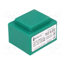 1 pcs x BREVE TUFVASSONS - TEZ6/D230/10.5-10.5V - Transformer: encapsulated, 6VA, 230VAC, 10.5V, 10.5V, 285.7mA, PCB