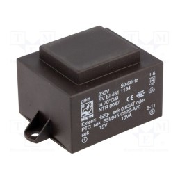 1 pcs x HAHN - BV EI 481 1184 - Transformer: encapsulated, 10VA, 230VAC, 15V, 667mA, PCB, BVEI
