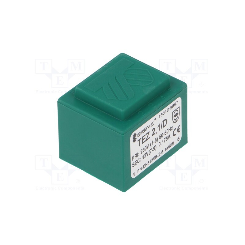 1 pcs x BREVE TUFVASSONS - TEZ2.1/D230/12V - Transformer: encapsulated, 2.1VA, 230VAC, 12V, 175mA, PCB, IP00