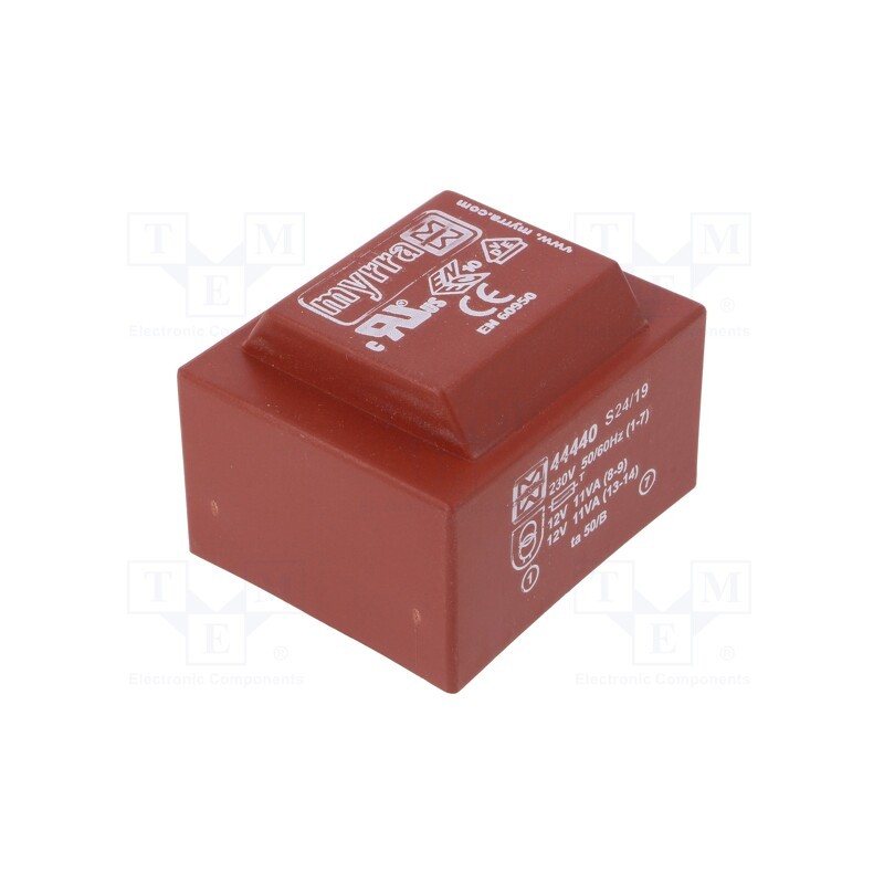 1 pcs x MYRRA - 44440 - Transformer: encapsulated, 22VA, 230VAC, 12V, 12V, 917mA, 917mA, PCB
