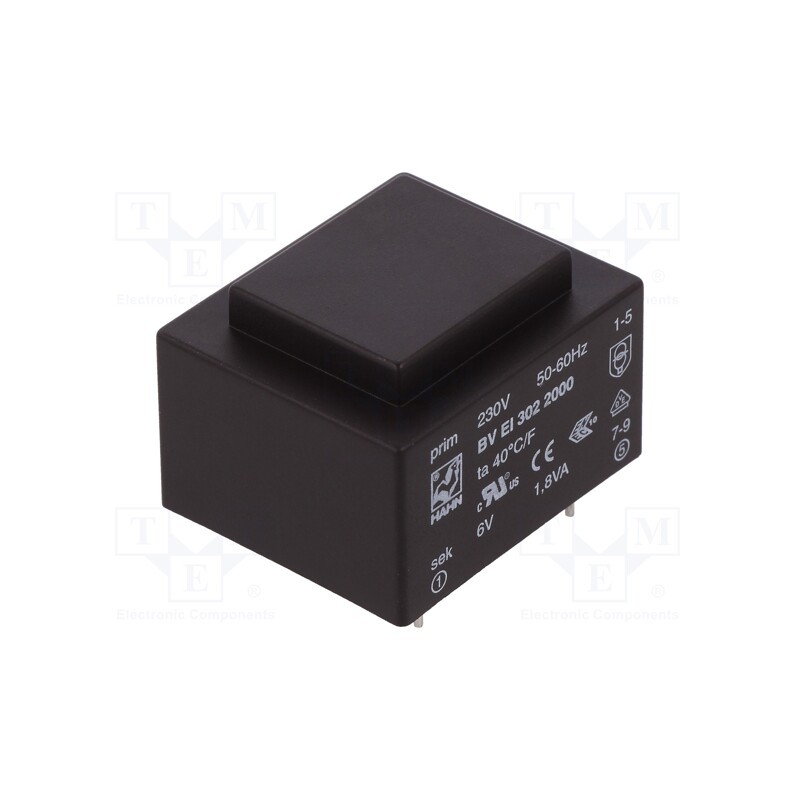 1 pcs x HAHN - BV EI 302 2000 - Transformer: encapsulated, 1.8VA, 230VAC, 6V, 300mA, PCB, BVEI