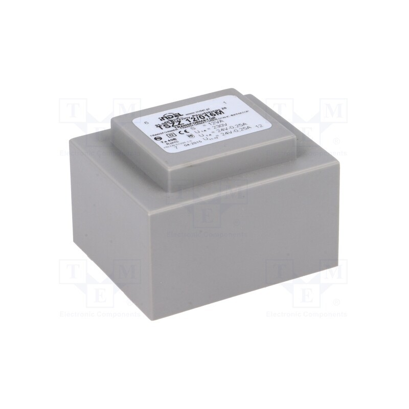 1 pcs x INDEL - TSZZ12/016M - Transformer: encapsulated, 12VA, 230VAC, 24V, 24V, 250mA, 250mA, PCB