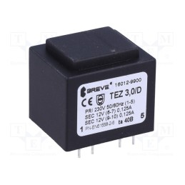 1 pcs x BREVE TUFVASSONS - TEZ3.0/D230/12-12V TA40 - Transformer: encapsulated, 3VA, 230VAC, 12V, 12V, 125mA, 125mA, PCB