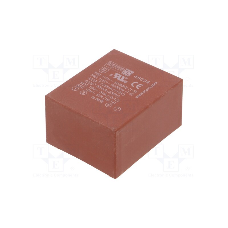 1 pcs x MYRRA - 45034 - Transformer: encapsulated, 10VA, 115VAC,230VAC, 15V, 15V, 333mA