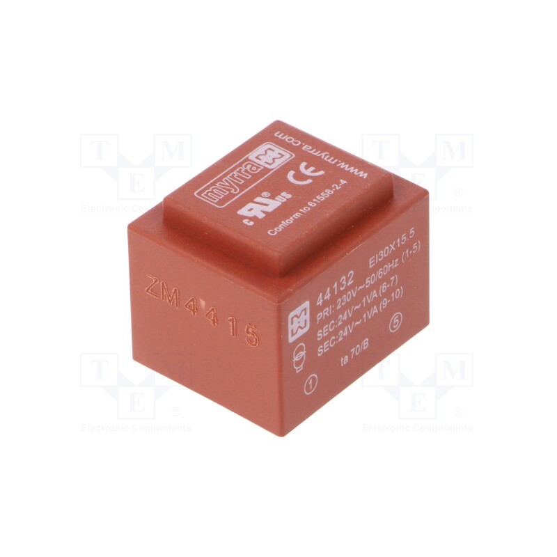 1 pcs x MYRRA - 44132 - Transformer: encapsulated, 2VA, 230VAC, 24V, 24V, 42mA, 42mA, PCB
