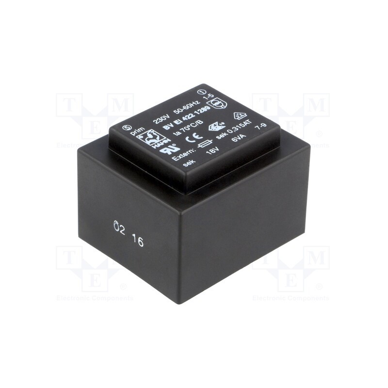 1 pcs x HAHN - BV EI 422 1289 - Transformer: encapsulated, 6VA, 230VAC, 18V, 333mA, PCB, BVEI