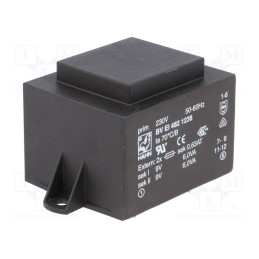 1 pcs x HAHN - BV EI 482 1238 - Transformer: encapsulated, 12VA, 230VAC, 9V, 9V, 667mA, 667mA, PCB