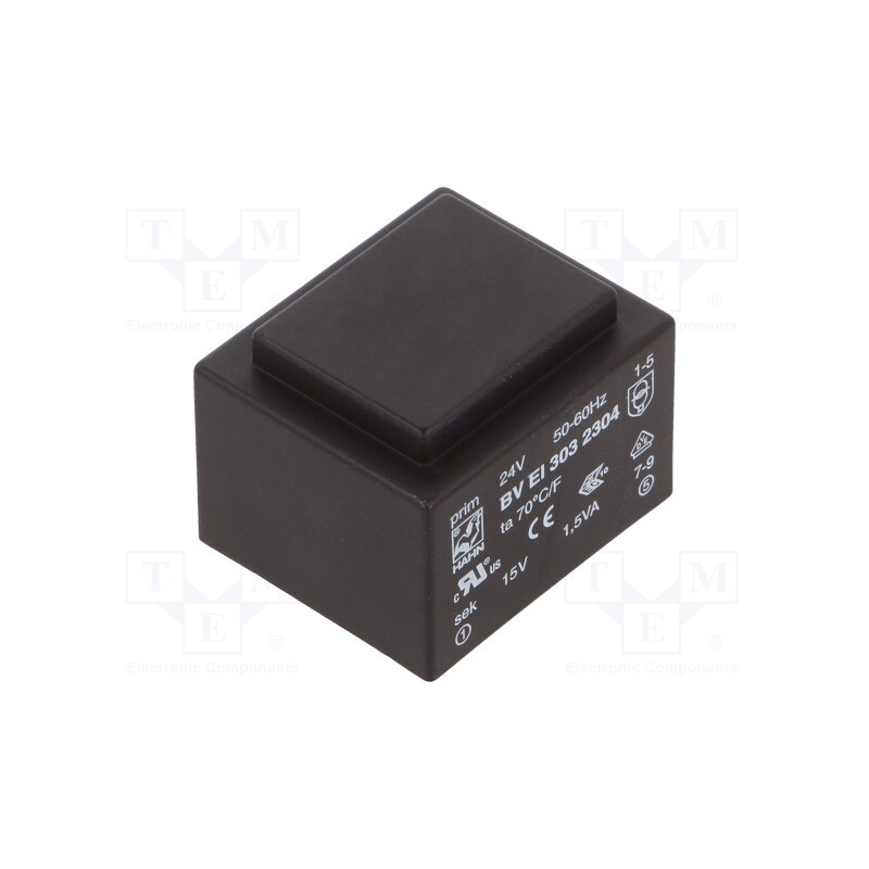 1 pcs x HAHN - BV EI 303 2304 - Transformer: encapsulated, 1.5VA, 24VAC, 15V, 100mA, PCB, BVEI