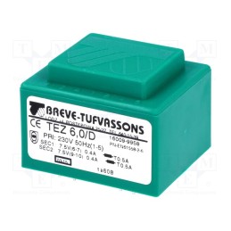 1 pcs x BREVE TUFVASSONS - TEZ6/D230/7.5-7.5V - Transformer: encapsulated, 6VA, 230VAC, 7.5V, 7.5V, 400mA, 400mA