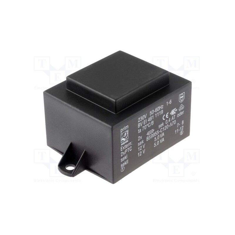 1 pcs x HAHN - BV EI 481 1186 - Transformer: encapsulated, 10VA, 230VAC, 24V, 416mA, PCB, BVEI