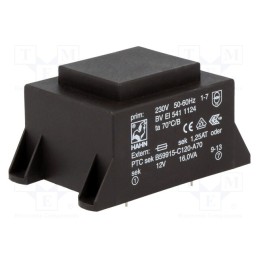 1 pcs x HAHN - BV EI 541 1124 - Transformer: encapsulated, 16VA, 230VAC, 12V, 1333mA, PCB, BVEI
