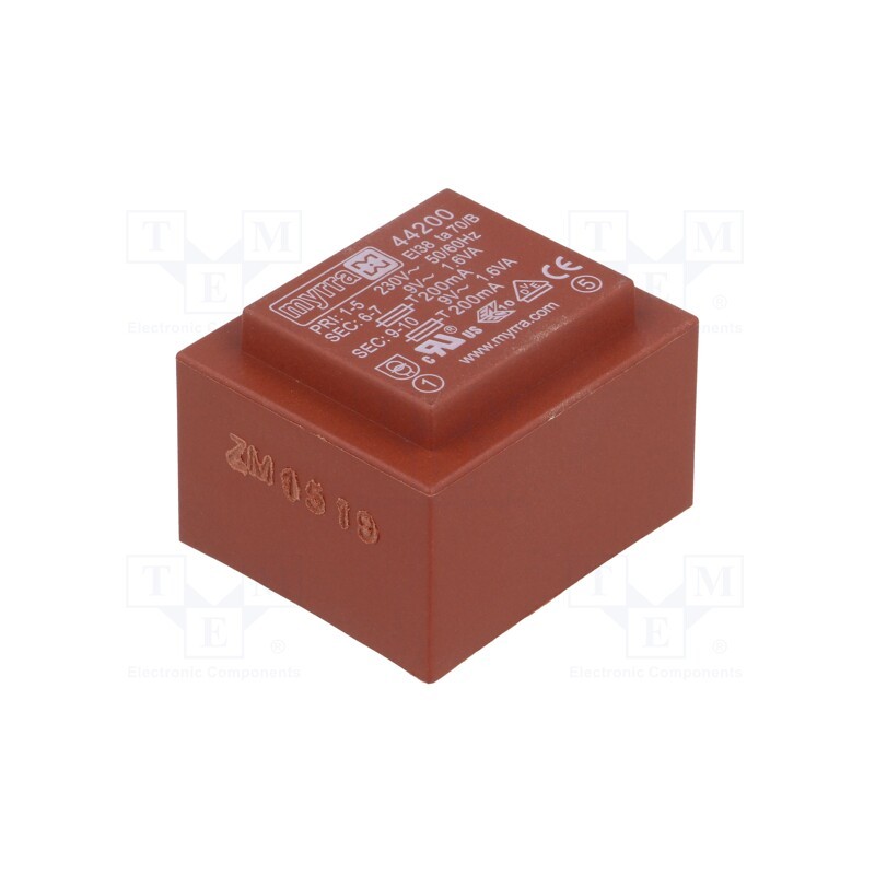 1 pcs x MYRRA - 44200 - Transformer: encapsulated, 3.2VA, 230VAC, 9V, 9V, 178mA, 178mA, PCB