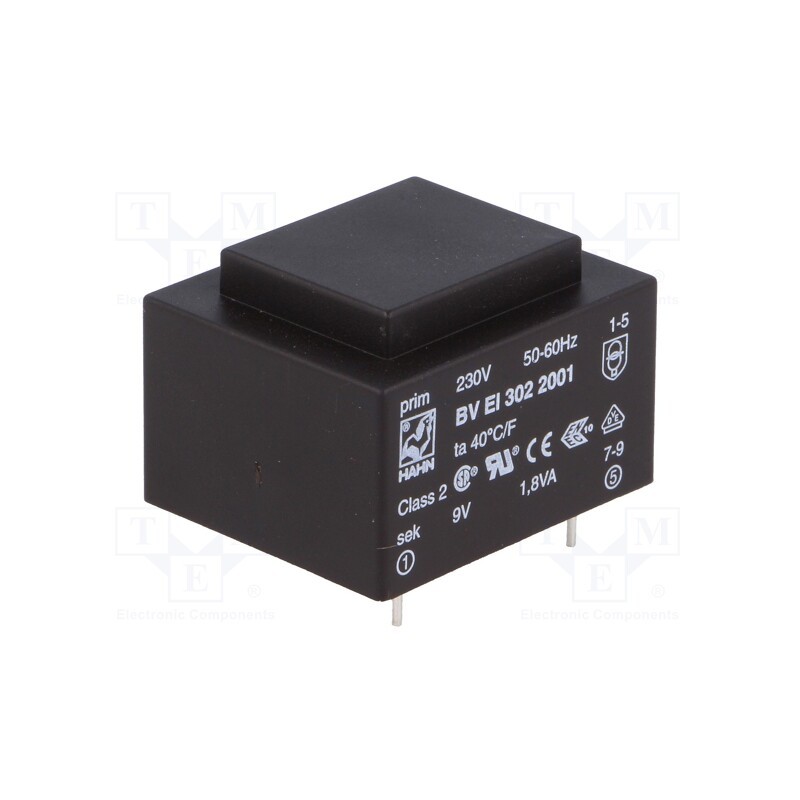 1 pcs x HAHN - BV EI 302 2001 - Transformer: encapsulated, 1.8VA, 230VAC, 9V, 200mA, PCB, BVEI