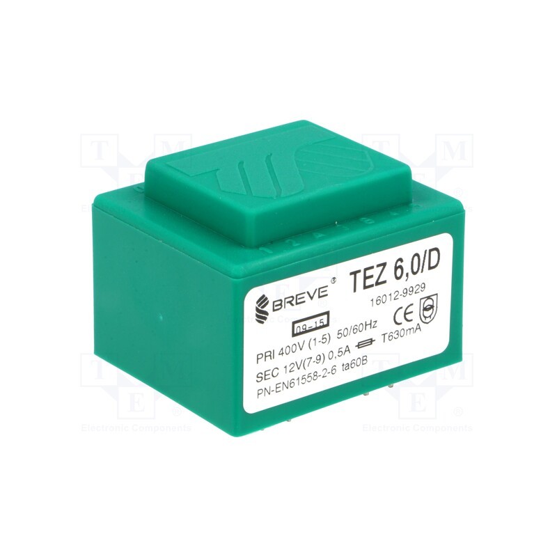 1 pcs x BREVE TUFVASSONS - TEZ6/D400/12V - Transformer: encapsulated, 6VA, 400VAC, 12V, 500mA, PCB, IP00, TEZ