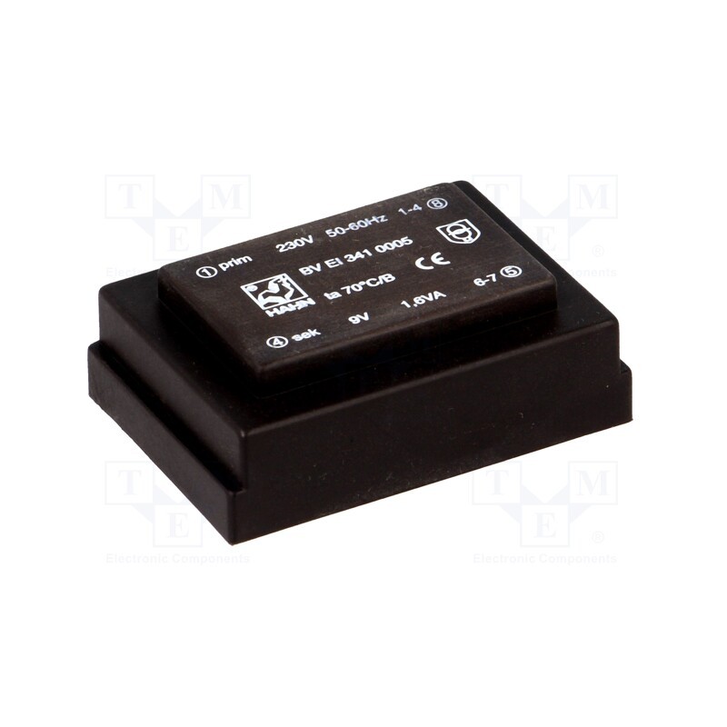 1 pcs x HAHN - BV EI 341 0005 - Transformer: encapsulated, 1.6VA, 230VAC, 9V, 178mA, PCB, BVEI