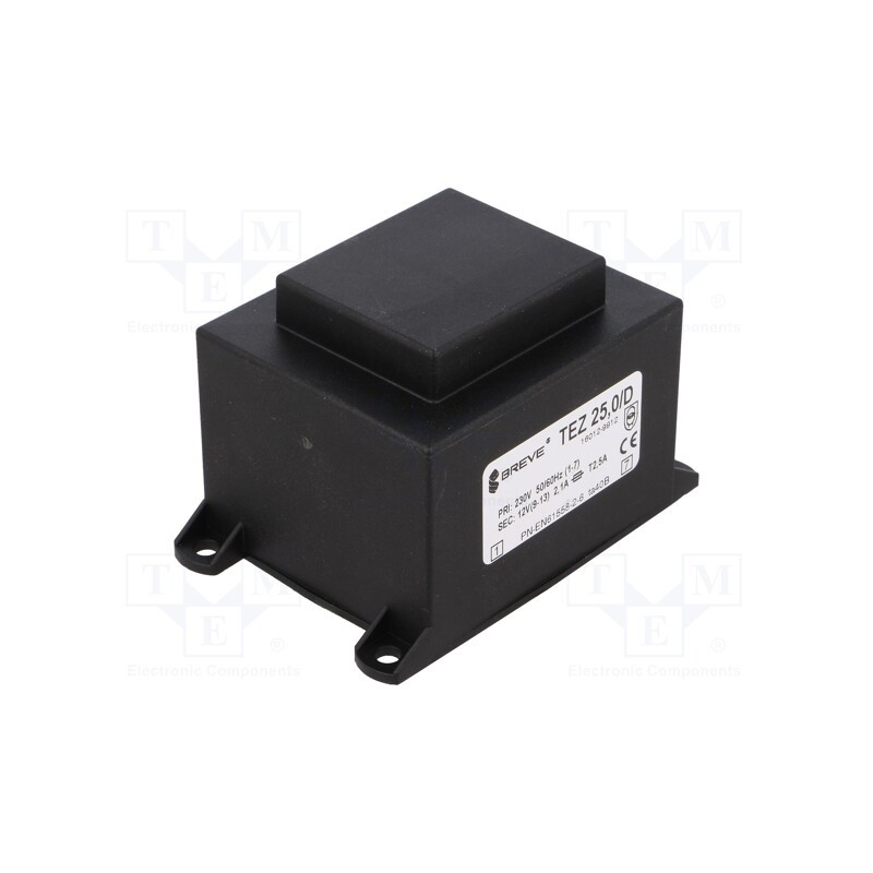 1 pcs x BREVE TUFVASSONS - TEZ25/D230/12V - Transformer: encapsulated, 25VA, 230VAC, 12V, 2083.3mA, PCB, IP00