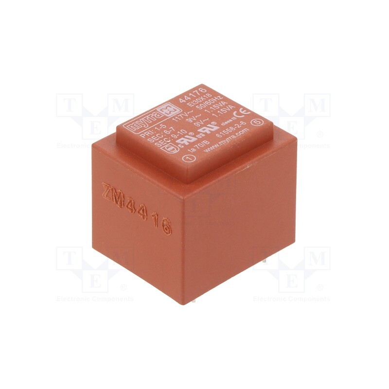 1 pcs x MYRRA - 44176 - Transformer: encapsulated, 2.3VA, 117VAC, 9V, 9V, 128mA, 128mA, PCB