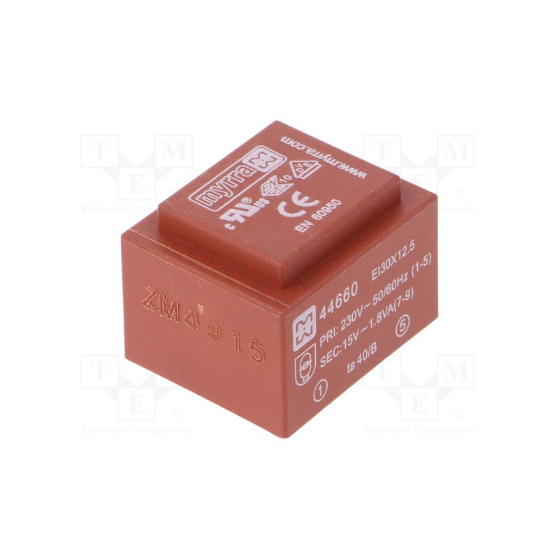 1 pcs x MYRRA - 44660 - Transformer: encapsulated, 1.8VA, 230VAC, 15V, 120mA, PCB