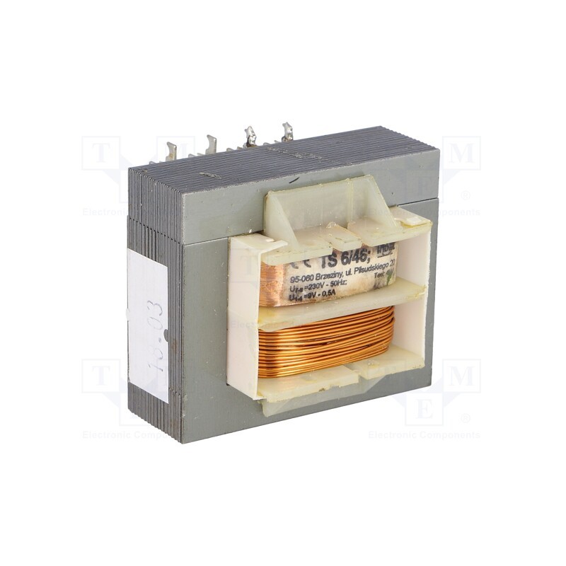 1 pcs x INDEL - TS6/46 - Transformer: mains, 6VA, 230VAC, 9V, 500mA, screw type, IP00