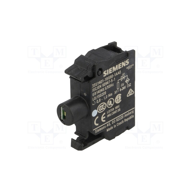 1 pcs x SIEMENS - 3SU1401-1BG60-1AA0 - Illuminating unit, 22mm, 3SU1.5, -25÷70°C, Illumin: LED, front