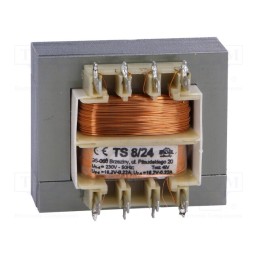 1 pcs x INDEL - TS 8/24 - Transformer: mains, 8VA, 230VAC, 18.2V, 18.2V, 220mA, 220mA, IP00