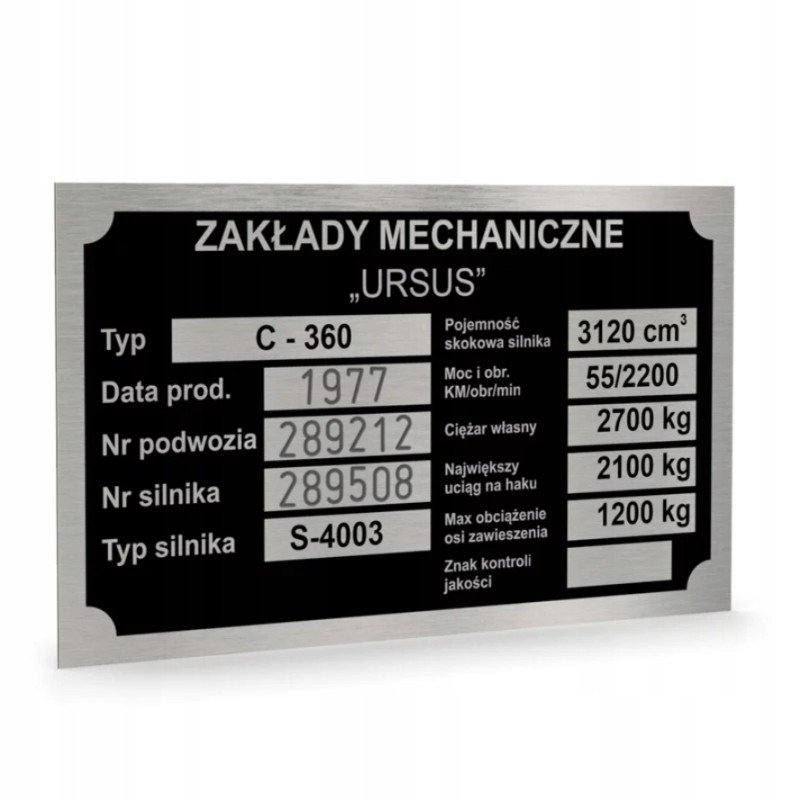 Ursus C 360 nameplate stamped