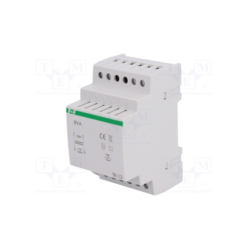 1 pcs x F&F - TR-12 - Transformer: mains, 8VA, 230VAC, 12V, 0.66A, for DIN rail mounting