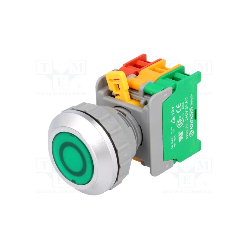 1 pcs x AUSPICIOUS - PFL30-1O/C G, W/O LAMP - Switch: push-button, 30mm, Stabl.pos: 2, NC + NO, green, IP65, PFL30