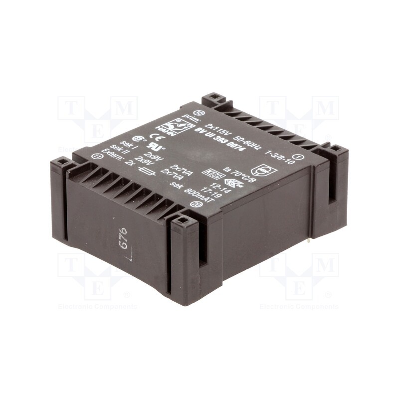 1 pcs x HAHN - BV UI 393 0074 - Transformer: encapsulated, 14VA, 115VACx2, 9V, 9V, 778mA, 778mA, PCB