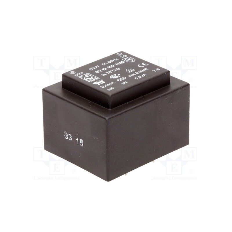 1 pcs x HAHN - BV EI 422 1285 - Transformer: encapsulated, 6VA, 230VAC, 9V, 667mA, PCB, BVEI
