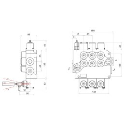 3-section hydraulic distributor, 80l, with lock