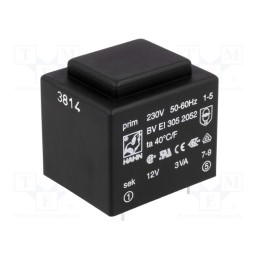 1 pcs x HAHN - BV EI 305 2052 - Transformer: encapsulated, 3VA, 230VAC, 12V, 250mA, PCB, BVEI