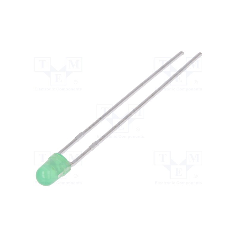 5 pcs x KINGBRIGHT ELECTRONIC - L-7104LGD - LED, 3mm, green, 1÷3mcd, 50°, Front: convex, 2÷2.5V, No.of term: 2