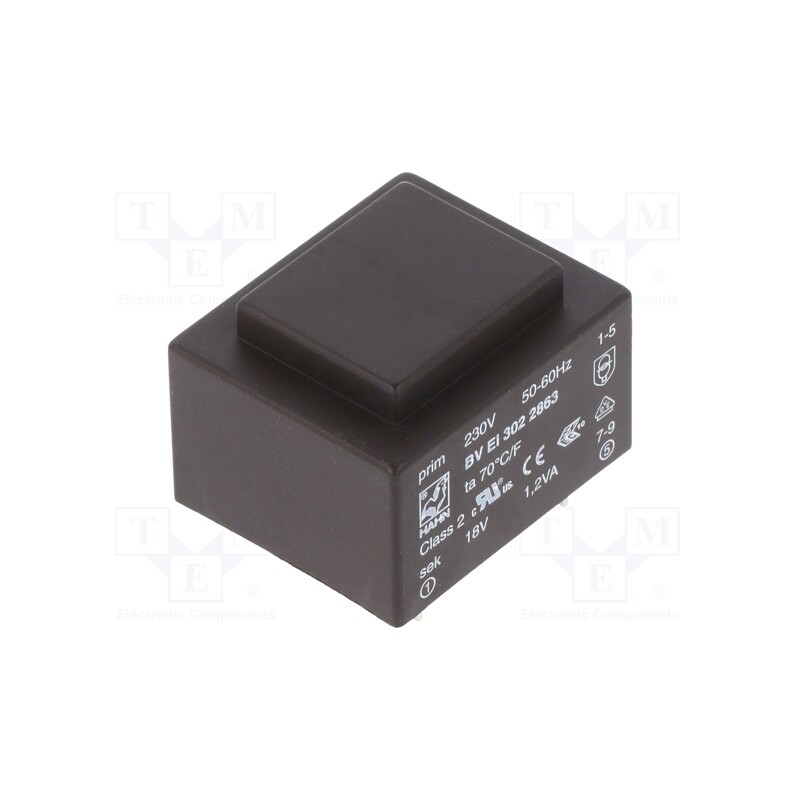 1 pcs x HAHN - BV EI 302 2863 - Transformer: encapsulated, 1.2VA, 230VAC, 18V, 67mA, PCB, BVEI