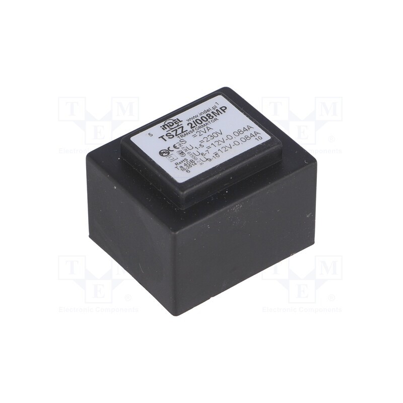 1 pcs x INDEL - TSZZ2/008MP - Transformer: encapsulated, 2VA, 230VAC, 12V, 12V, 80mA, 80mA, PCB
