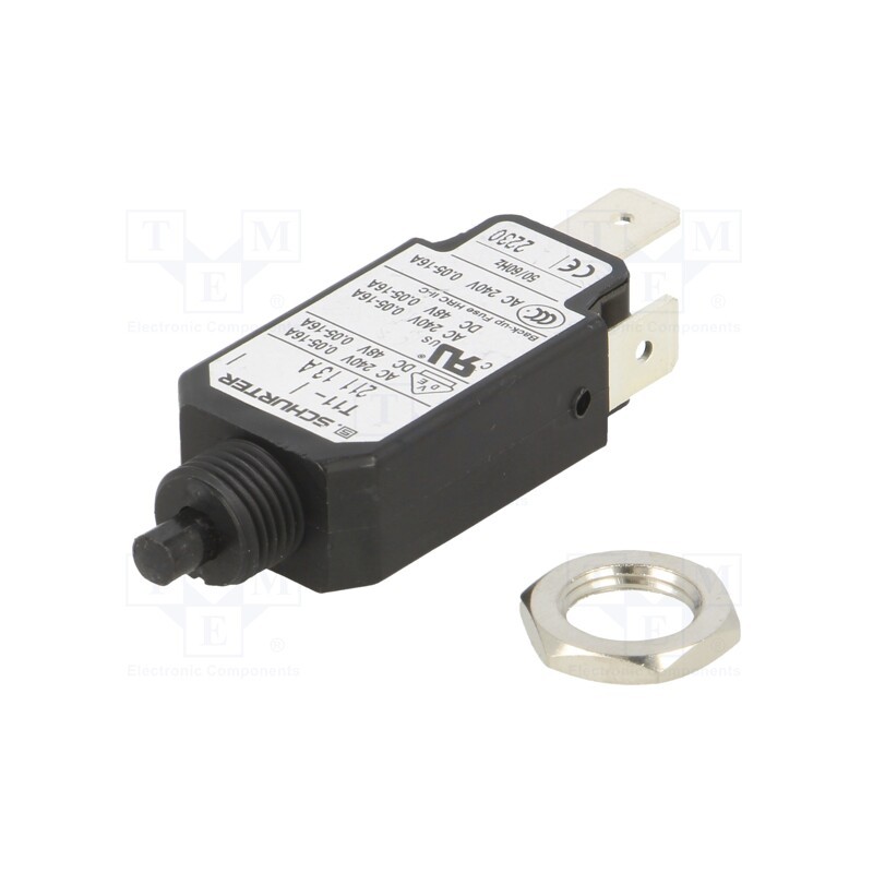 1 pcs x SCHURTER - 4400.01 - Circuit breaker, Urated: 240VAC, 48VDC, 13A, SPST, Poles: 1, screw