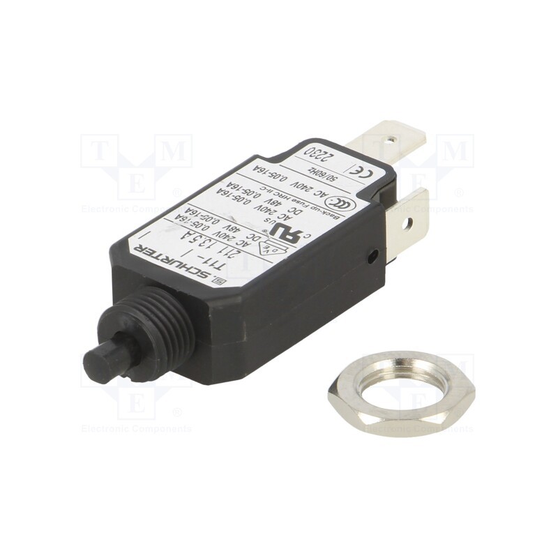 1 pcs x SCHURTER - 4400.0508 - Circuit breaker, Urated: 240VAC, 48VDC, 13.5A, SPST, Poles: 1, screw