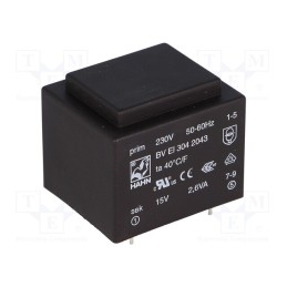 1 pcs x HAHN - BV EI 304 2043 - Transformer: encapsulated, 2.6VA, 230VAC, 15V, 174mA, PCB, BVEI