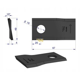Left lawn mower blade 97x48x4mm hole 19 uses