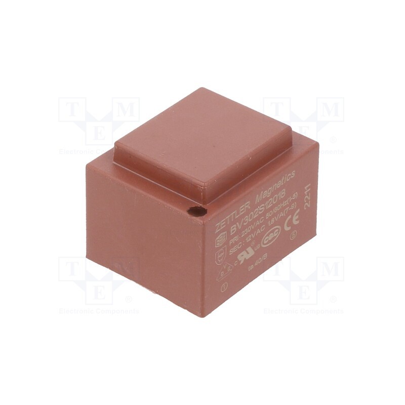 1 pcs x ZETTLER - BV302S12018 - Transformer: encapsulated, 1.8VA, 230VAC, 12V, 150mA, PCB
