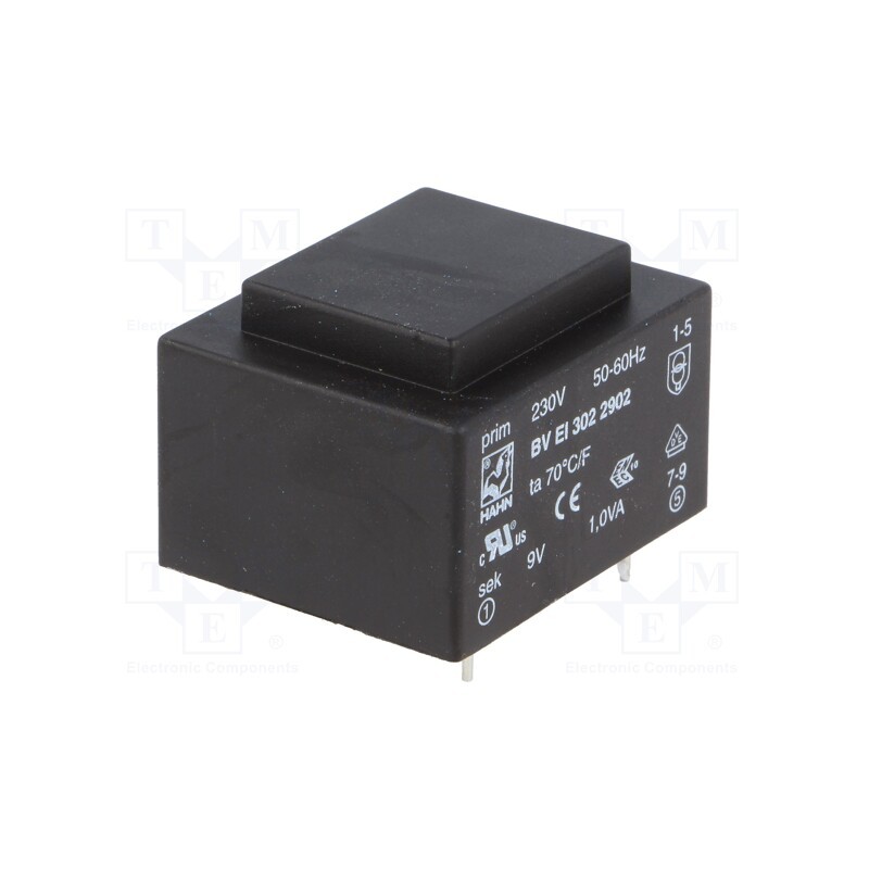 1 pcs x HAHN - BV EI 302 2902 - Transformer: encapsulated, 1VA, 230VAC, 9V, 112mA, PCB, BVEI